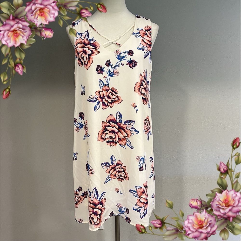 Lily Rose sleeveless a-line loose fit flowy floral print mini dress size L Large
